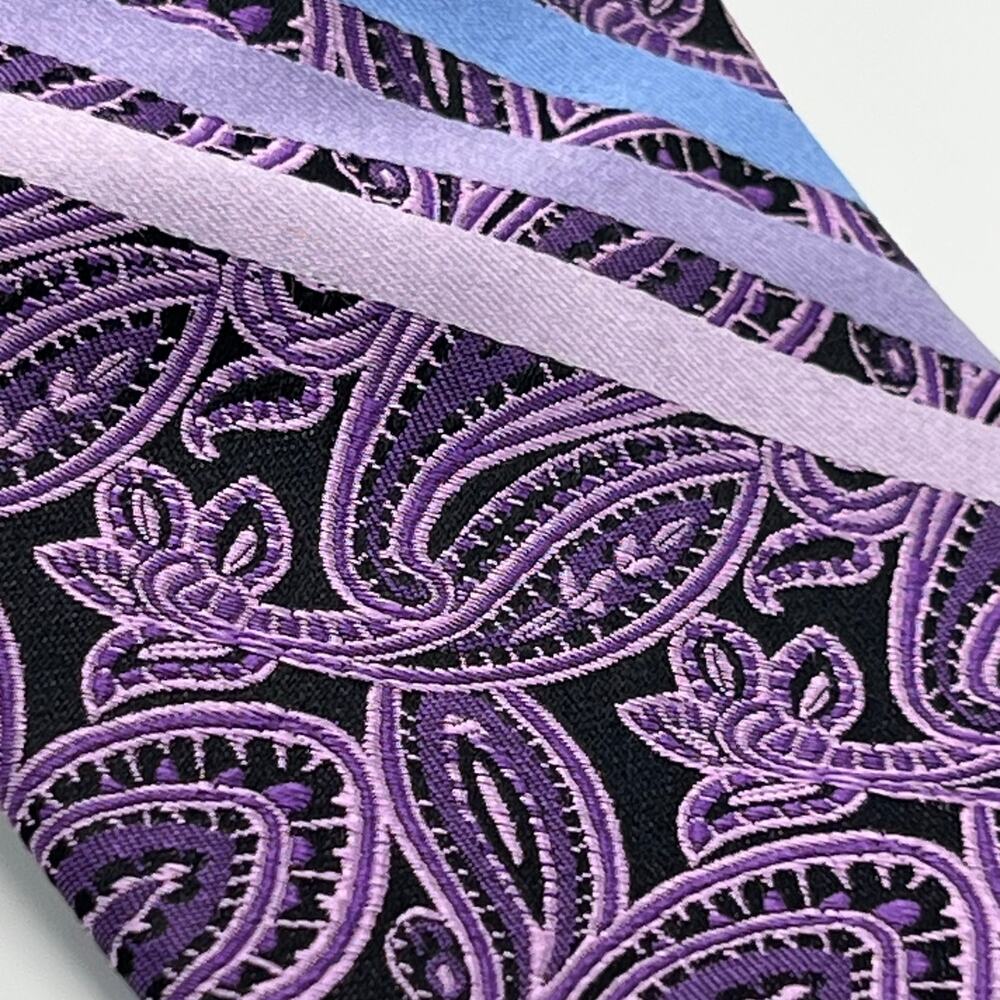 Ted Baker London Purple Paisley with Blue Stripe Tie 100% Silk Made in USA - Picture 3 of 6